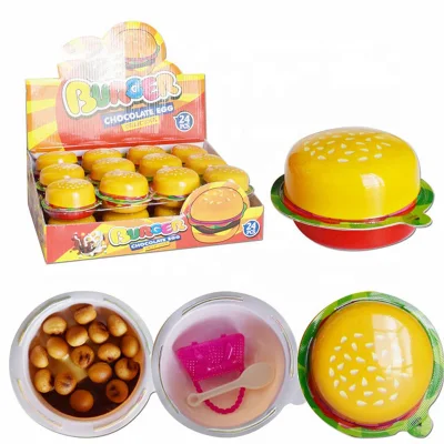 Mini taza de chocolate en forma de hamburguesa con galleta y dulces de juguete para niños