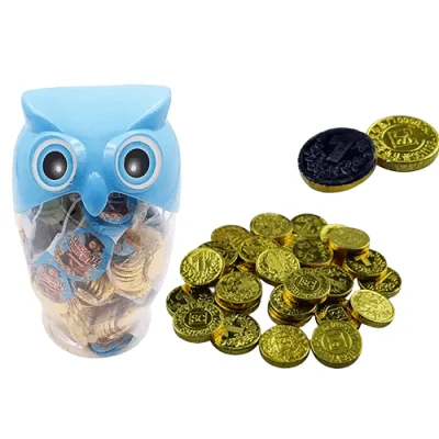 Fabricante Venta al por mayor Halal OEM Venta caliente Owl Jar Monedas de embalaje Caramelo de chocolate