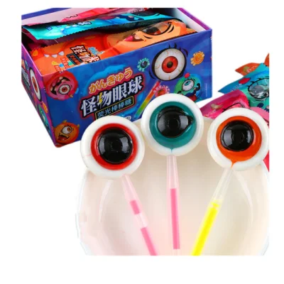 Venta al por mayor del fabricante Halal OEM Hot Sell en forma de globo ocular Halloween Lollipop Candy